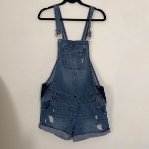 Indigo Blue Maternity Side Panel Destructed Shortalls